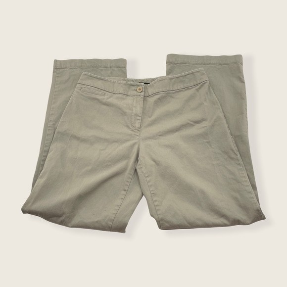 Eileen Fisher Button & Zip Adjustable Back Green Cotton Petite Pants PM - Picture 1 of 7